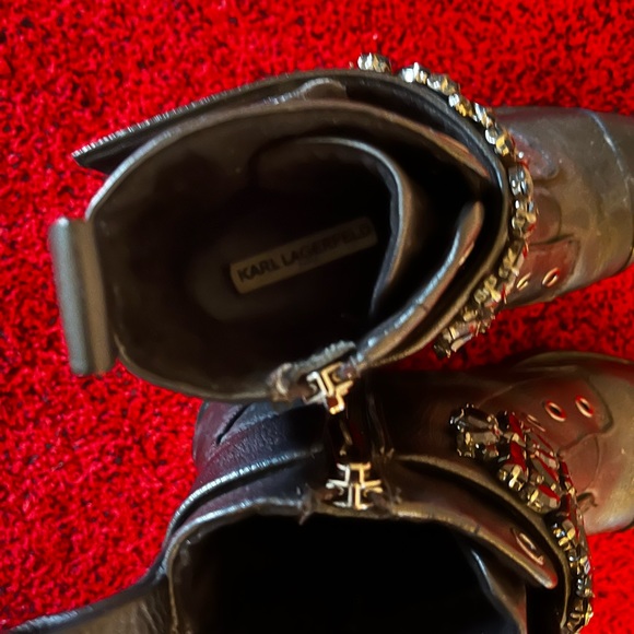 Karl Lagerfeld Pippa  leather combat boots with crystal embellishments. Size 6.5 - Picture 3 of 4